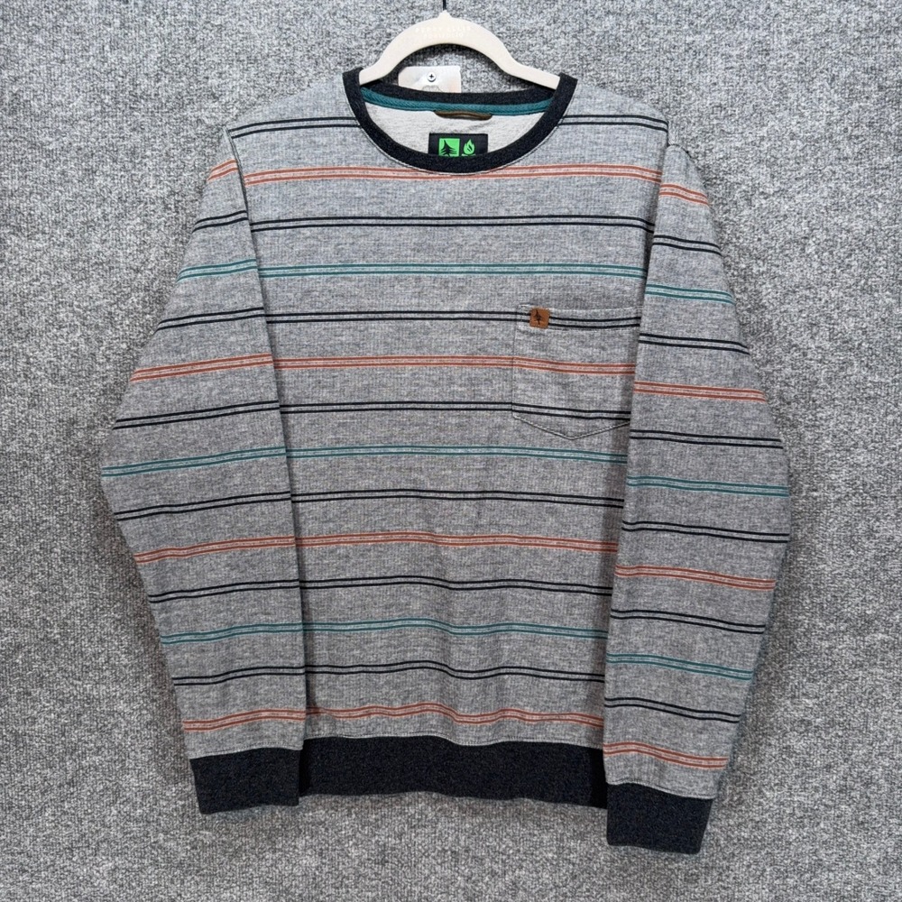 HippyTree Sweatshirt Mens Medium Gray Striped Pocket Crew Neck Pullover Nomad